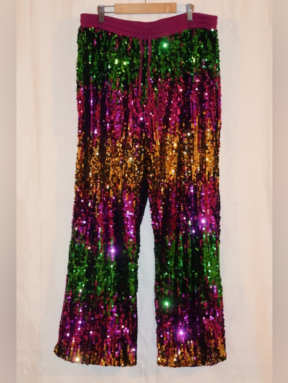 Western Fashion Mardi Gras Sequin Pants-Purple, Green, & Gold.